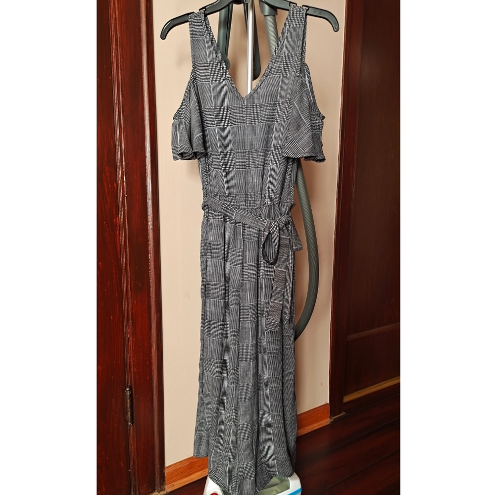 Black and white wide leg jumpsuit
